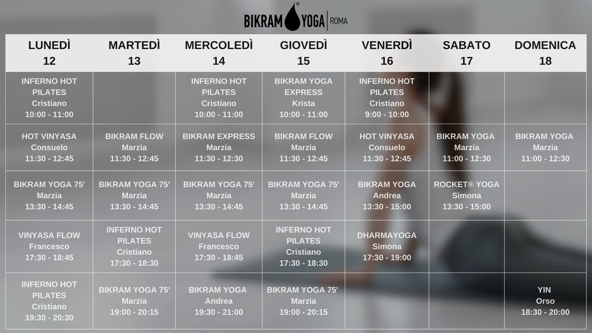 OTTOBRE Orario settimanale Bikram Yoga Roma