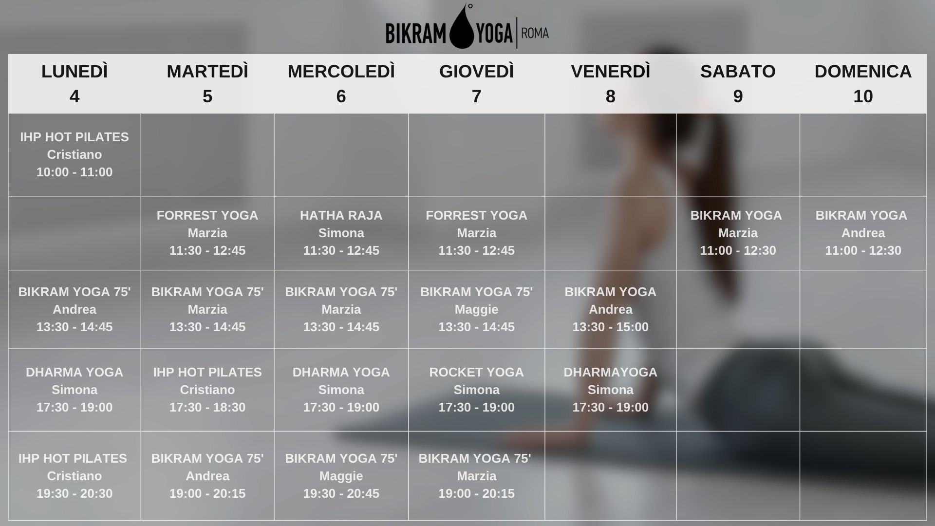 Foto Orario Orario settimanale Bikram Yoga Roma